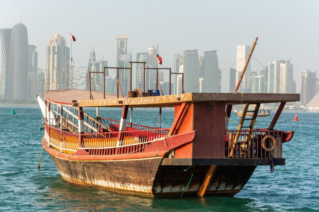 Traditional dhow boat in Doha, Qatar.