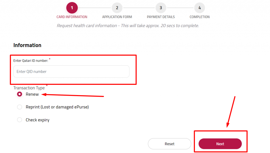 Fill in your Qatar ID and Click the Next Button.